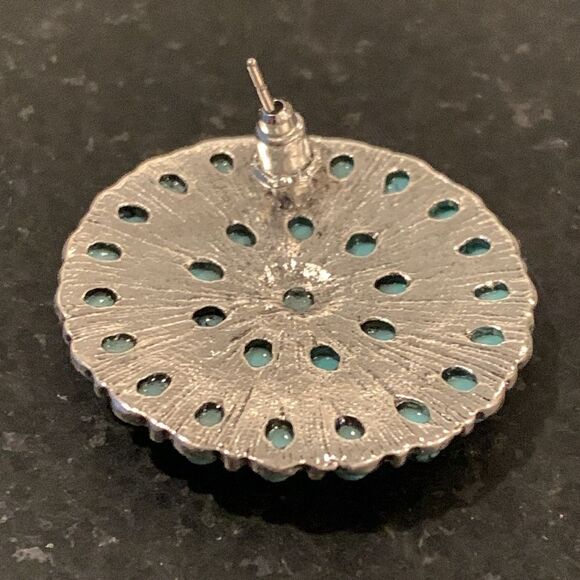 Men’s Western Concho Style Earrings – Silver Tone with Turquoise Accent Stones - Picture 6 of 8